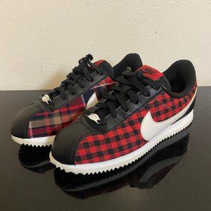 Nike Cortez Basic TXT SE (GS) Black / Red Plaid Sneakers (Women's Size 7)